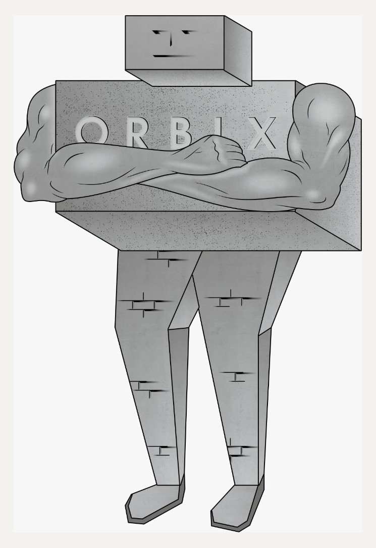 Orbix brand mascot representing AAC block strength